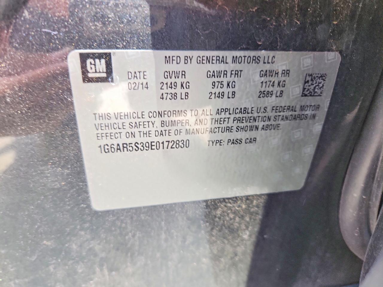 1G6AR5S39E0172830 · 2014 CADILLAC CTS · 12/12