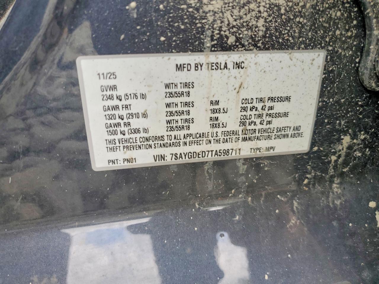 7SAYGDED7TA598711 · 2026 TESLA MODEL Y · 12/12