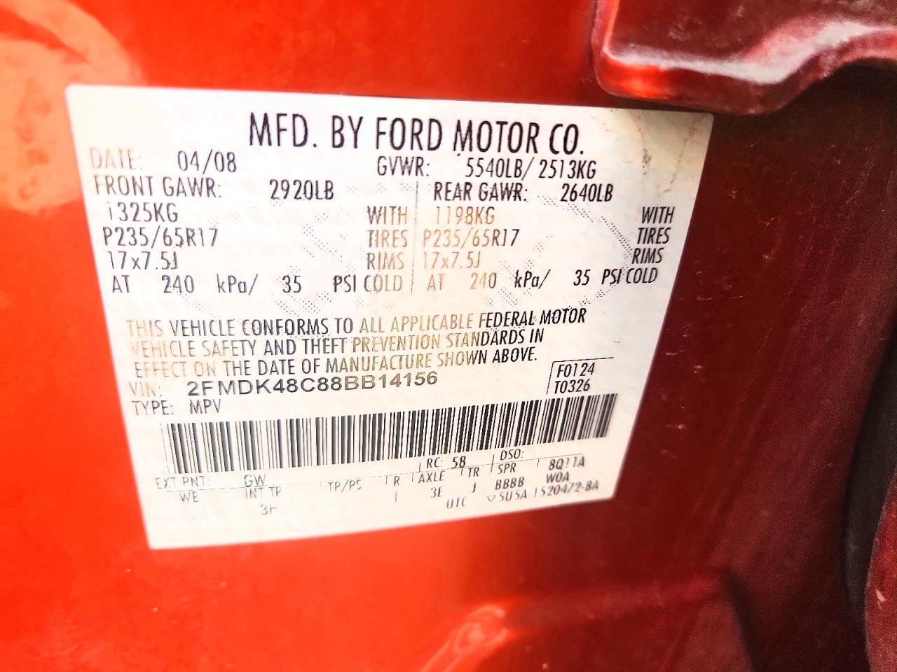 2FMDK48C88BB14156 · 2008 FORD EDGE · 12/12