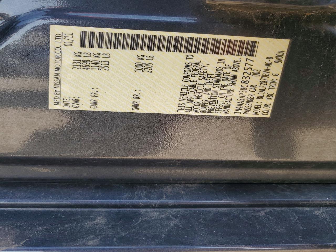 1N4AA5AP3BC832577 · 2011 NISSAN MAXIMA · 12/12