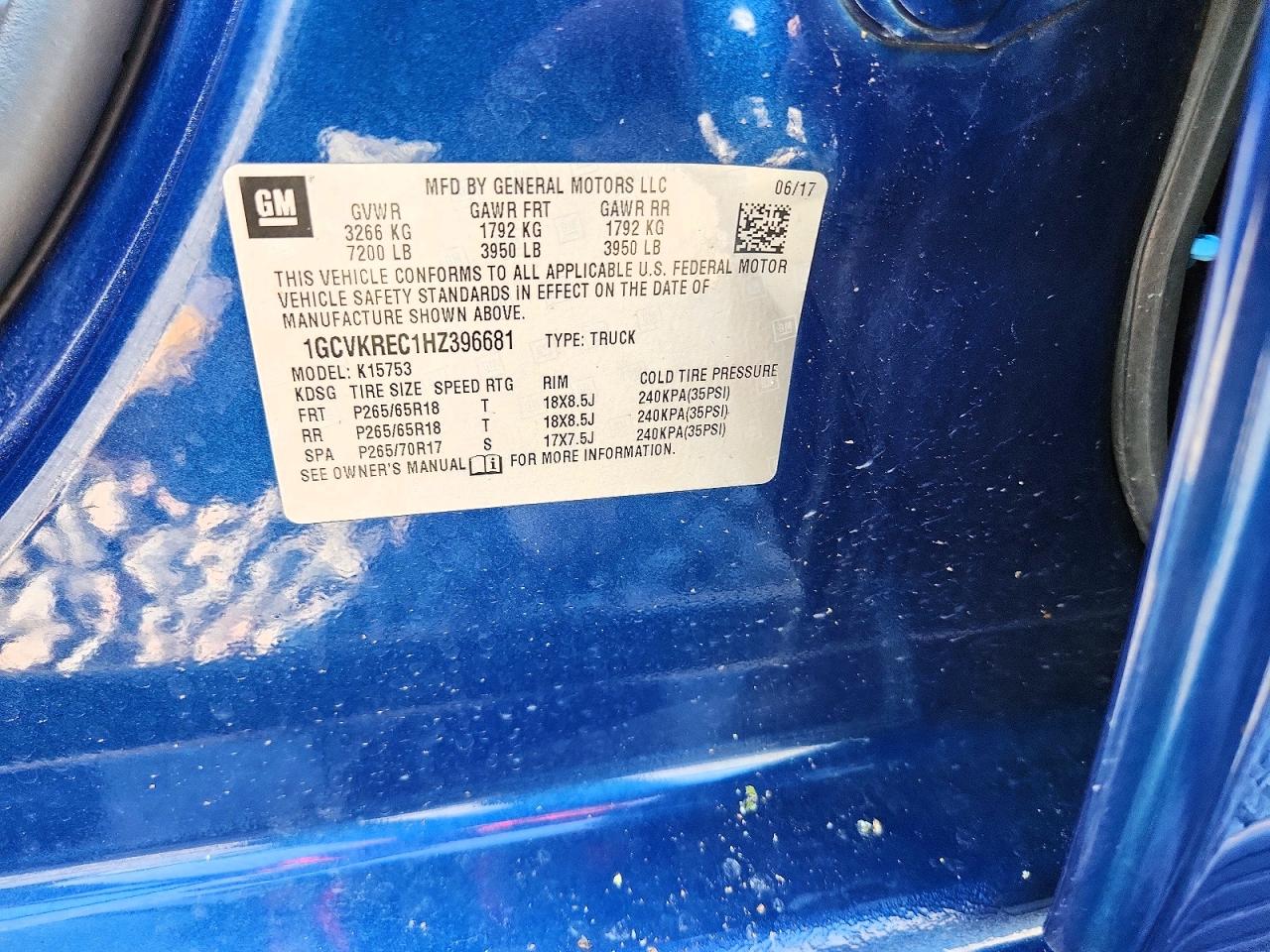 1GCVKREC1HZ396681 · 2017 CHEVROLET SILVERADO · 12/12