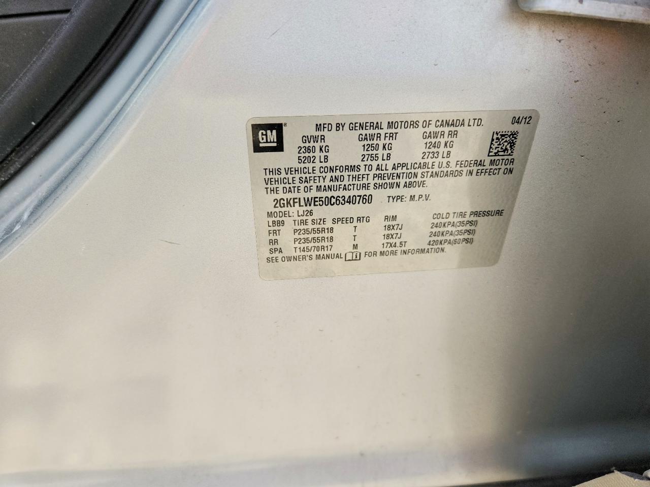 2GKFLWE50C6340760 · 2012 GMC TERRAIN · 12/12