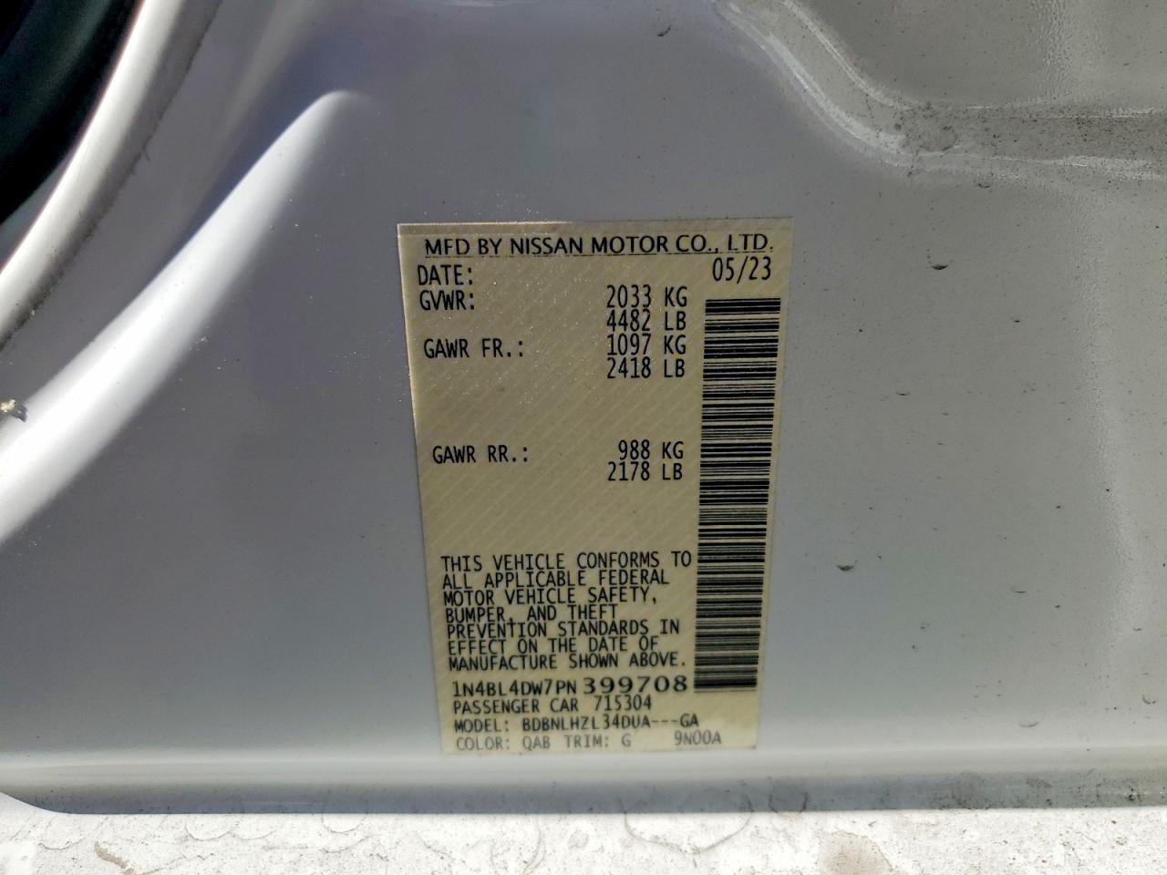 1N4BL4DW7PN399708 · 2023 NISSAN ALTIMA · 12/12
