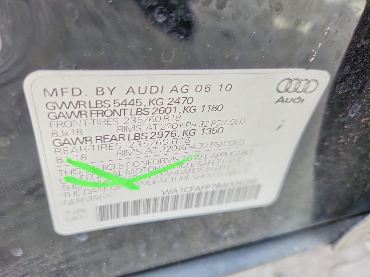 WA1CFAFP7BA008268 · 2011 AUDI Q5 · 12/12