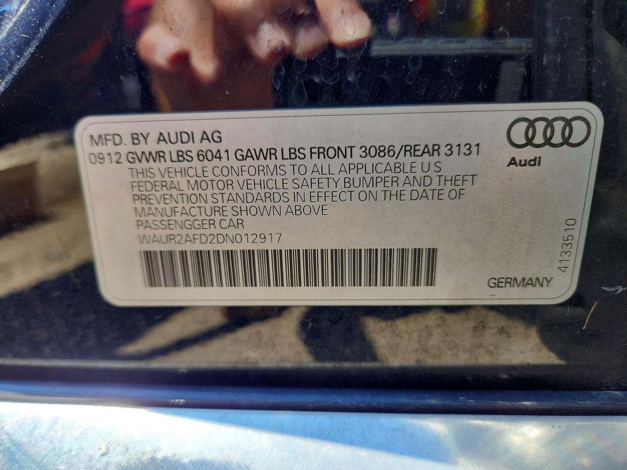 WAUR2AFD2DN012917 · 2013 AUDI A8 · 12/12