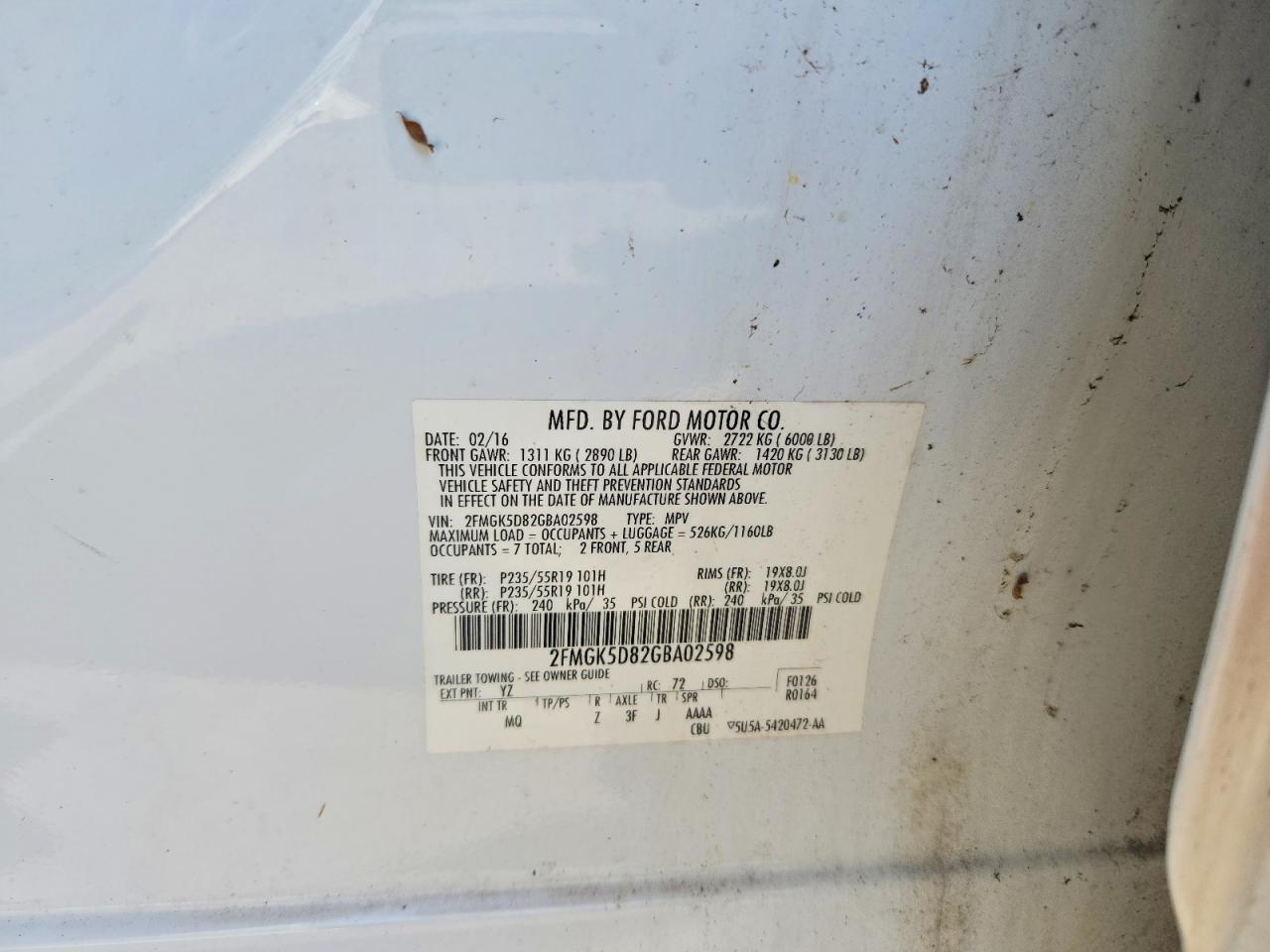 2FMGK5D82GBA02598 · 2016 FORD FLEX · 12/12