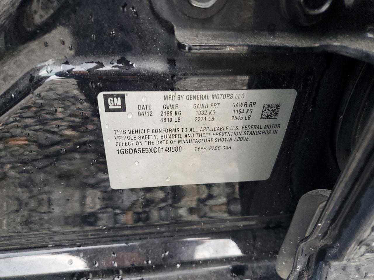 1G6DA5E5XC0149880 · 2012 CADILLAC CTS · 12/12