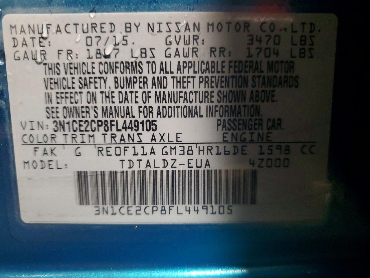 3N1CE2CP8FL449105 · 2015 NISSAN VERSA NOTE · 12/12