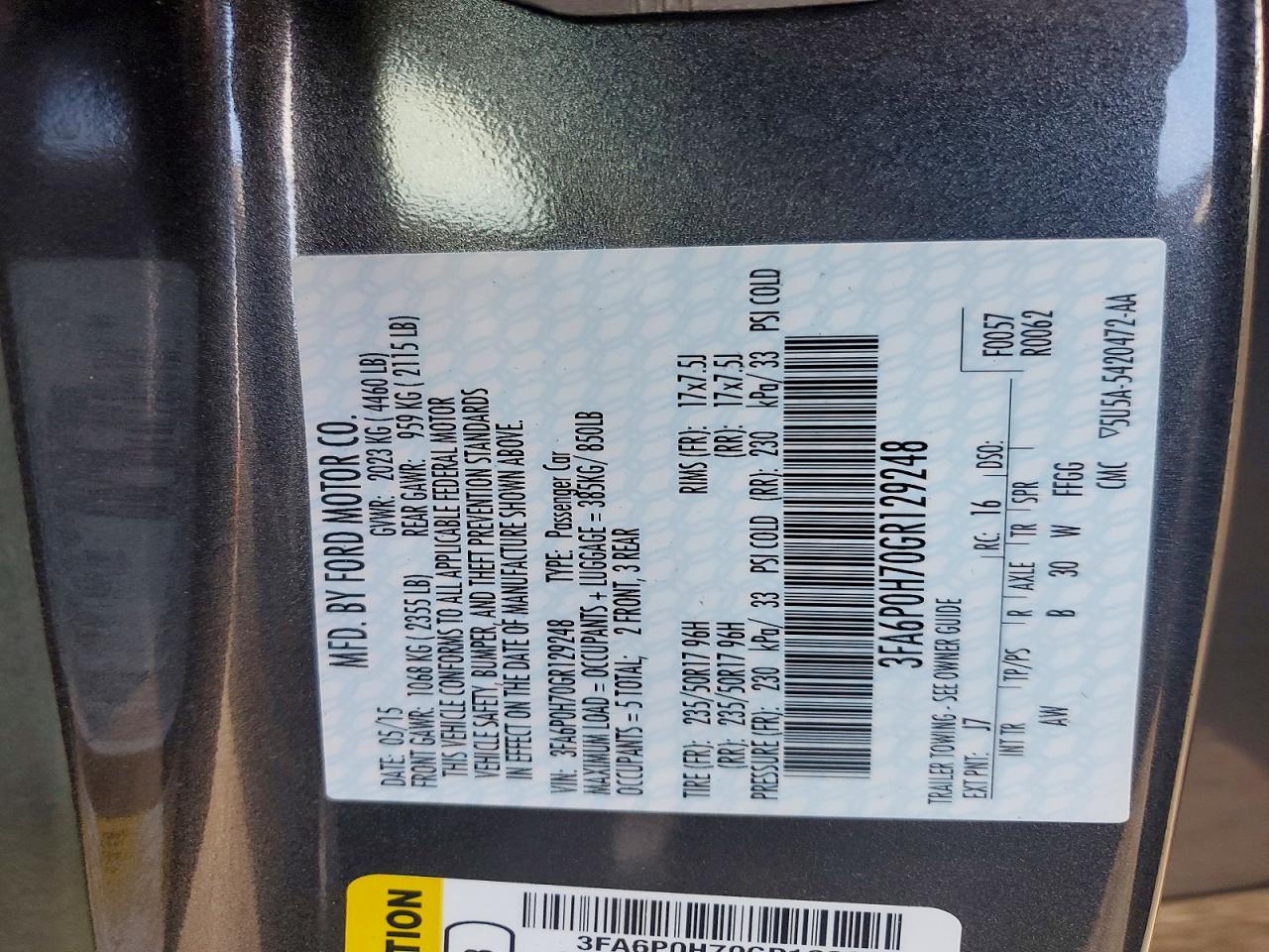 3FA6P0H70GR129248 · 2016 FORD FUSION · 12/12