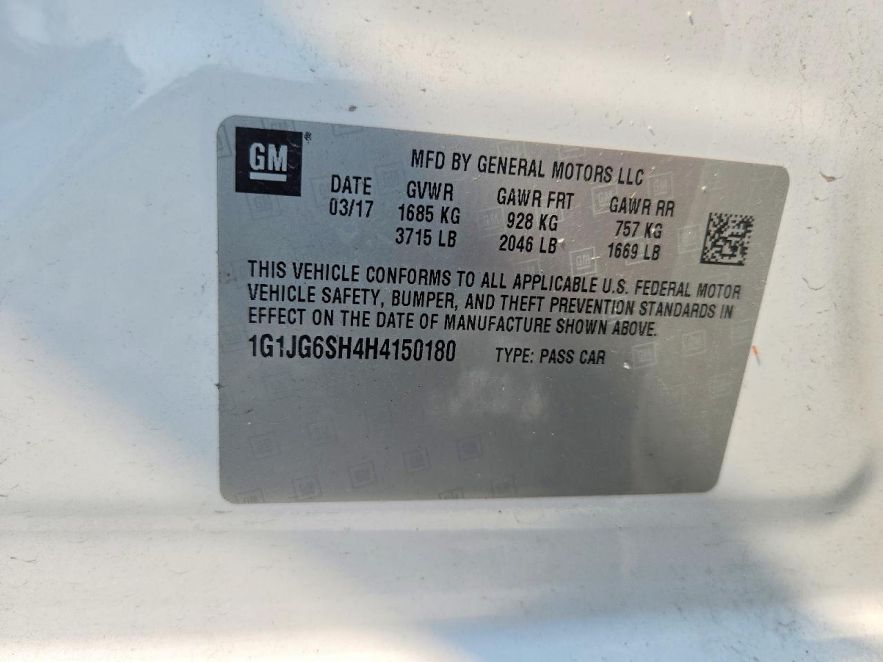 1G1JG6SH4H4150180 · 2017 CHEVROLET SONIC · 12/12
