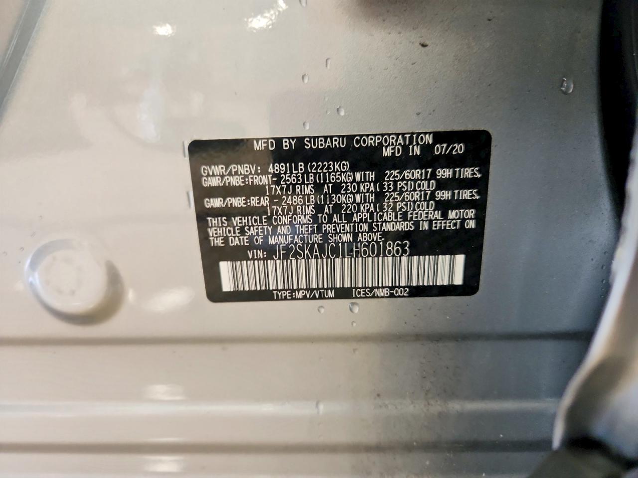 JF2SKAJC1LH601863 · 2020 SUBARU FORESTER · 12/12