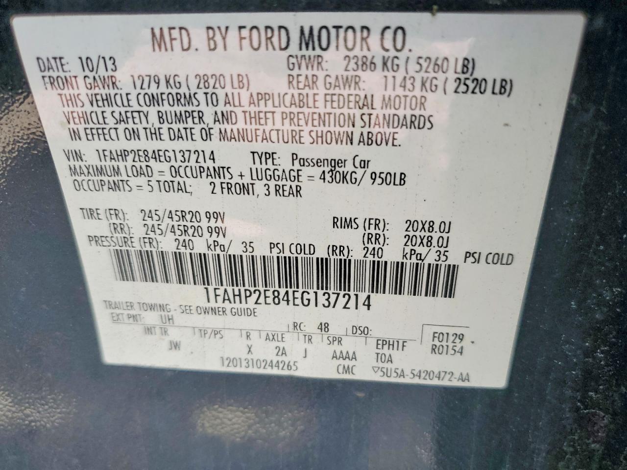 1FAHP2E84EG137214 · 2014 FORD TAURUS · 12/12
