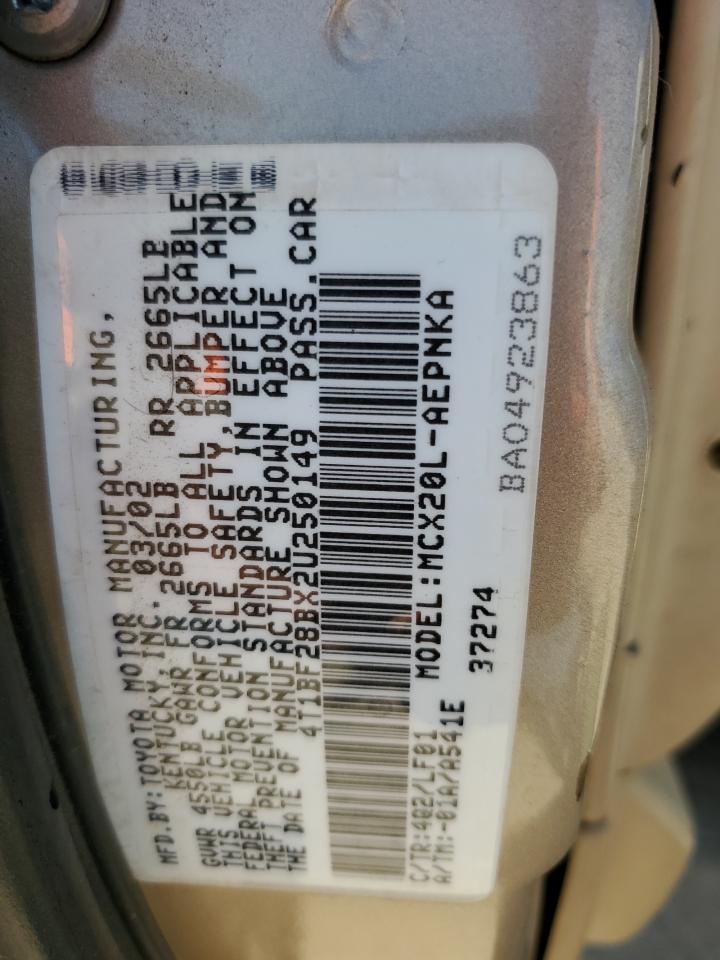 4T1BF28BX2U250149 · 2002 TOYOTA AVALON · 12/12