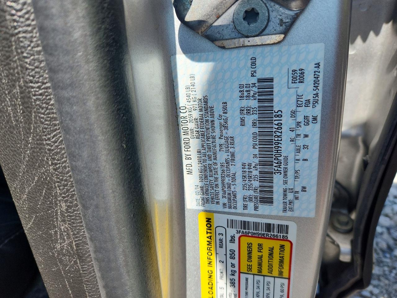 3FA6P0H99ER266185 · 2014 FORD FUSION · 12/12