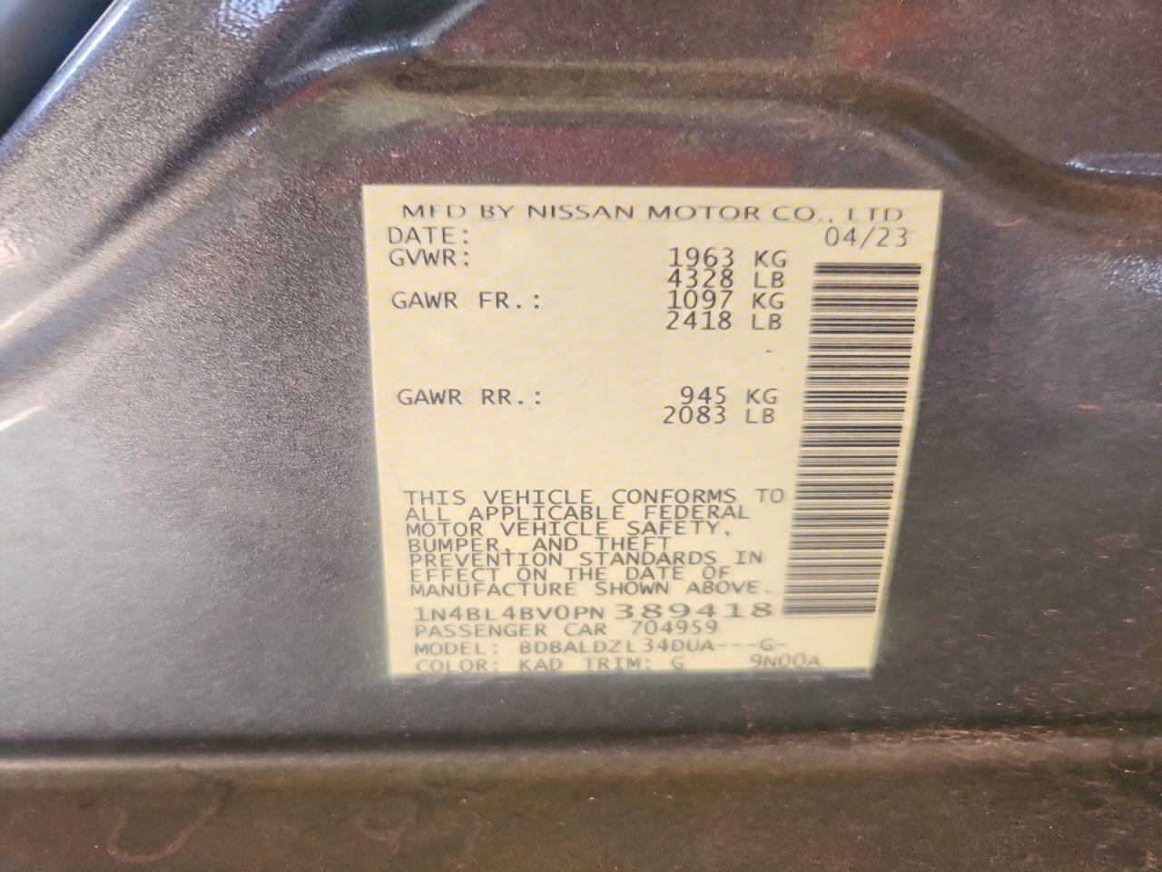 1N4BL4BV0PN389418 · 2023 NISSAN ALTIMA · 12/12