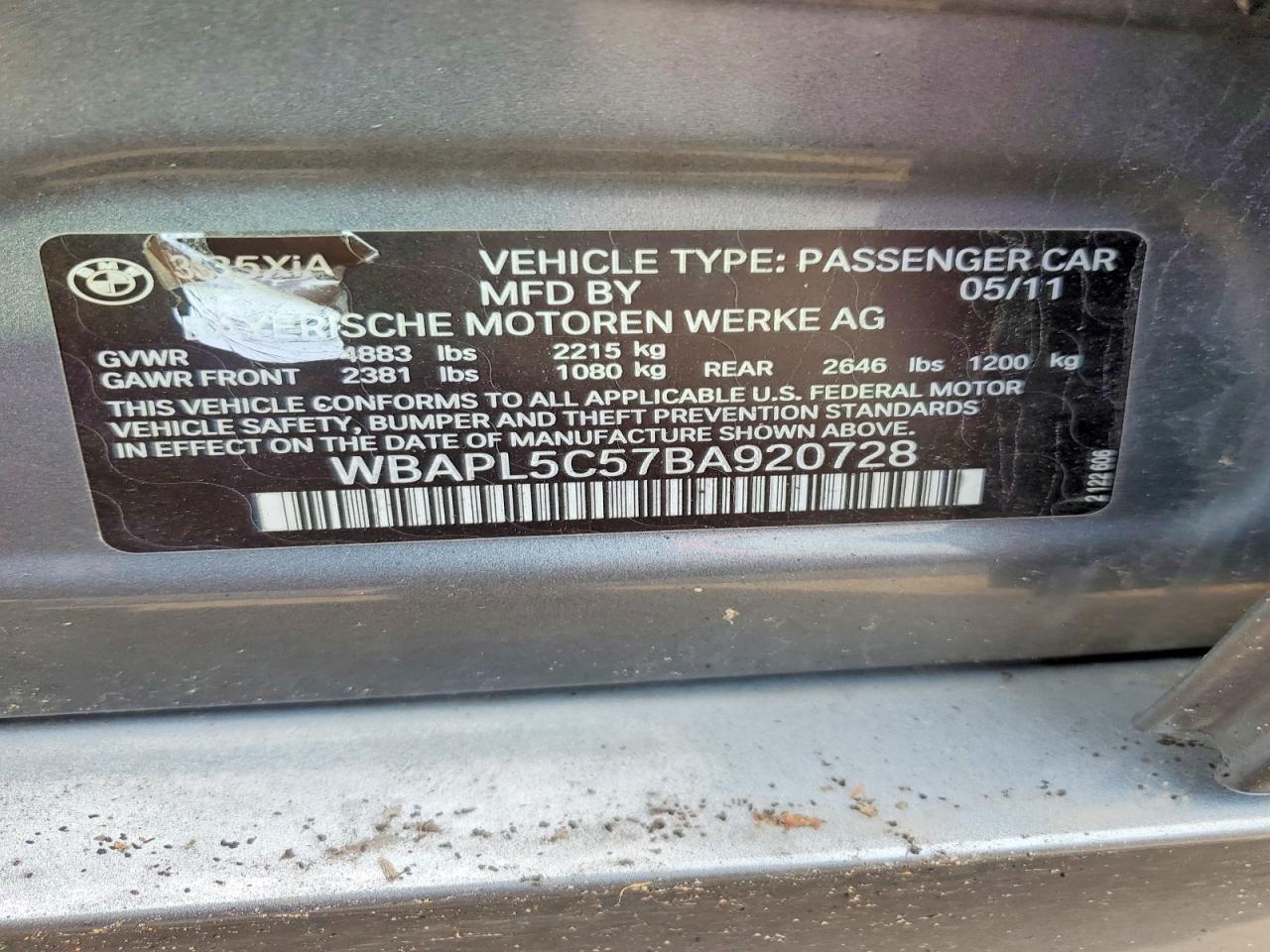 WBAPL5C57BA920728 · 2011 BMW 335 · 12/12