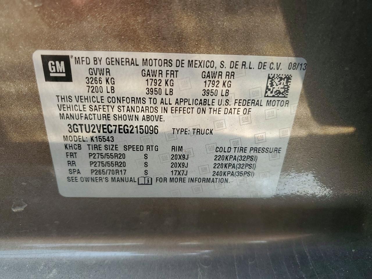 3GTU2VEC7EG215096 · 2014 GMC SIERRA · 12/12