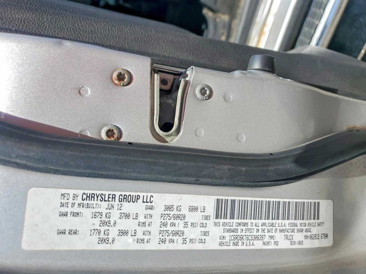 1C6RD6KT6CS306397 · 2012 DODGE RAM 1500 · 12/12