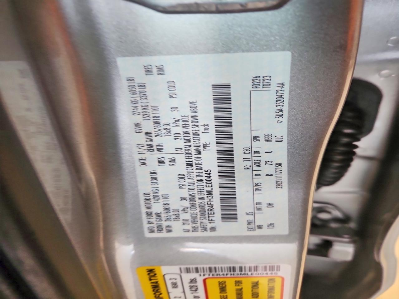 1FTER4FH3MLE00445 · 2021 FORD RANGER · 12/12
