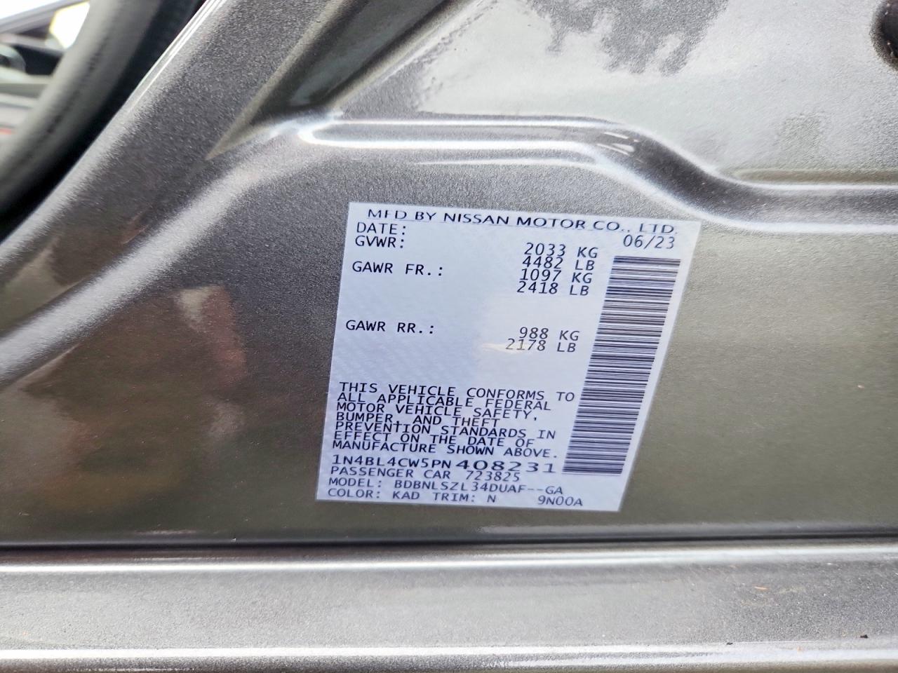 1N4BL4CW5PN408231 · 2023 NISSAN ALTIMA · 12/12