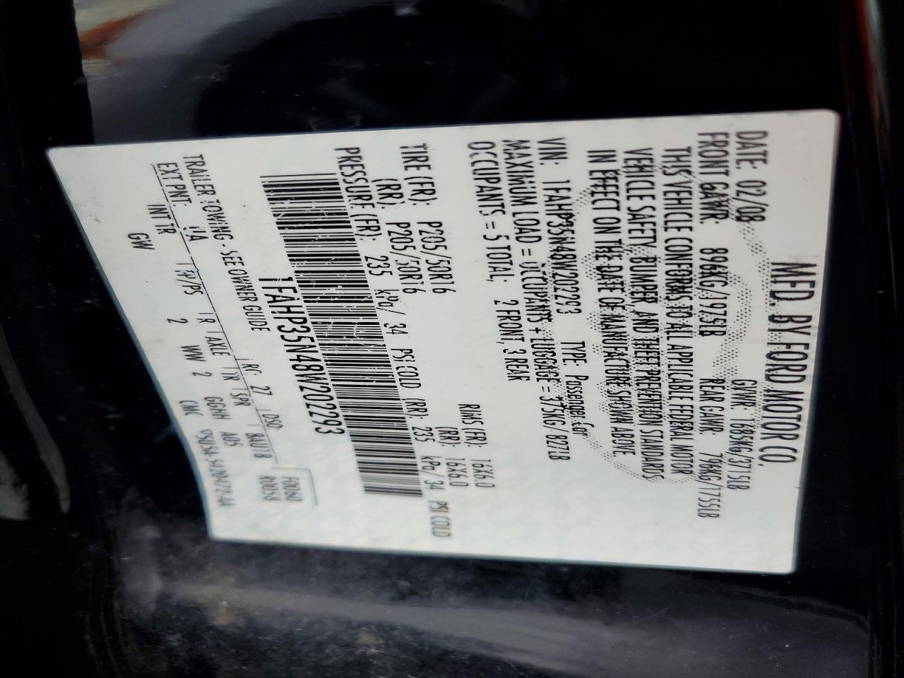 1FAHP35N48W202293 · 2008 FORD FOCUS · 12/12