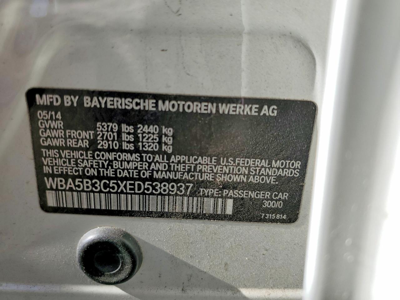 WBA5B3C5XED538937 · 2014 BMW 535 · 12/12