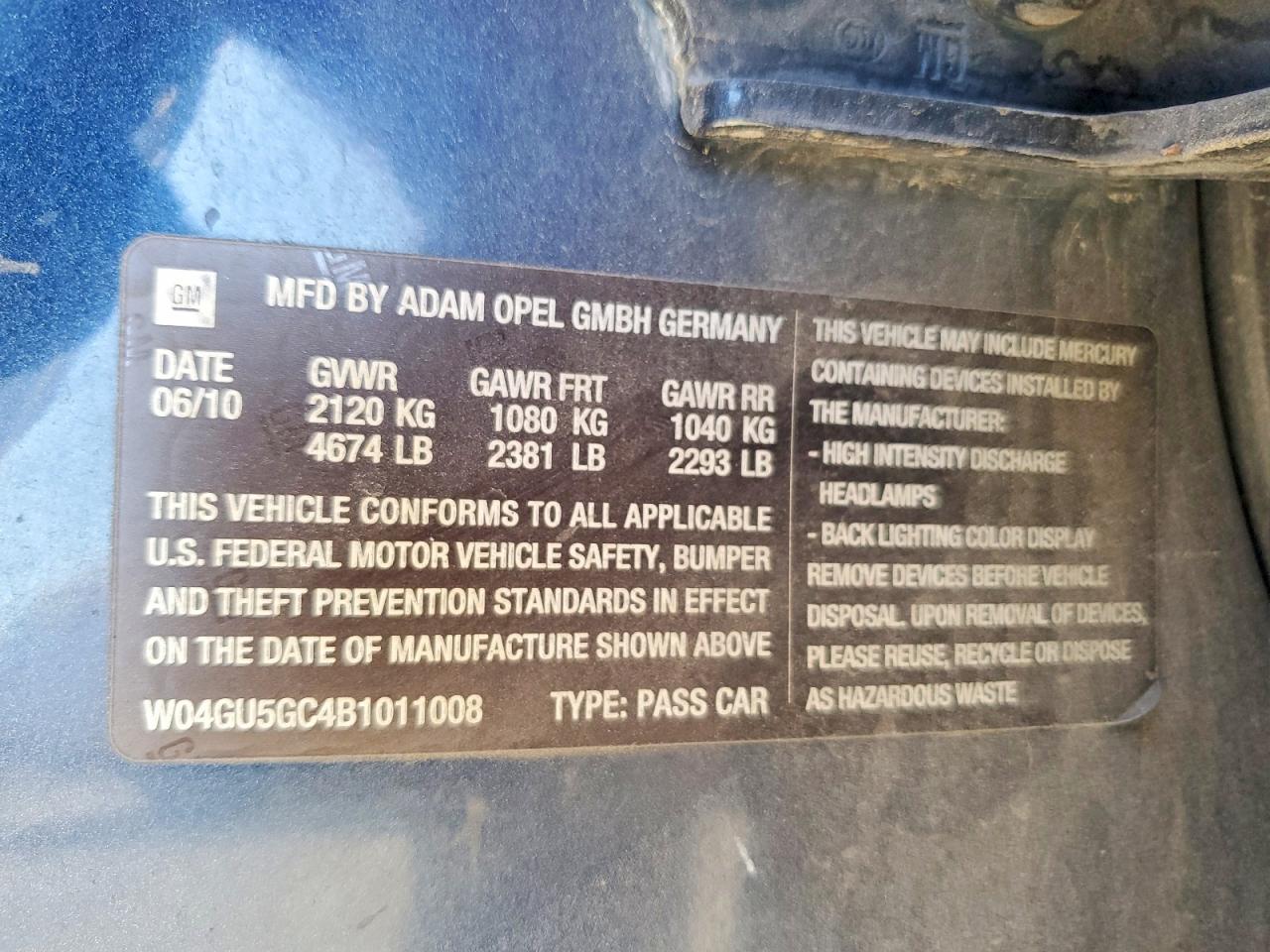 W04GU5GC4B1011008 · 2011 BUICK REGAL · 12/12