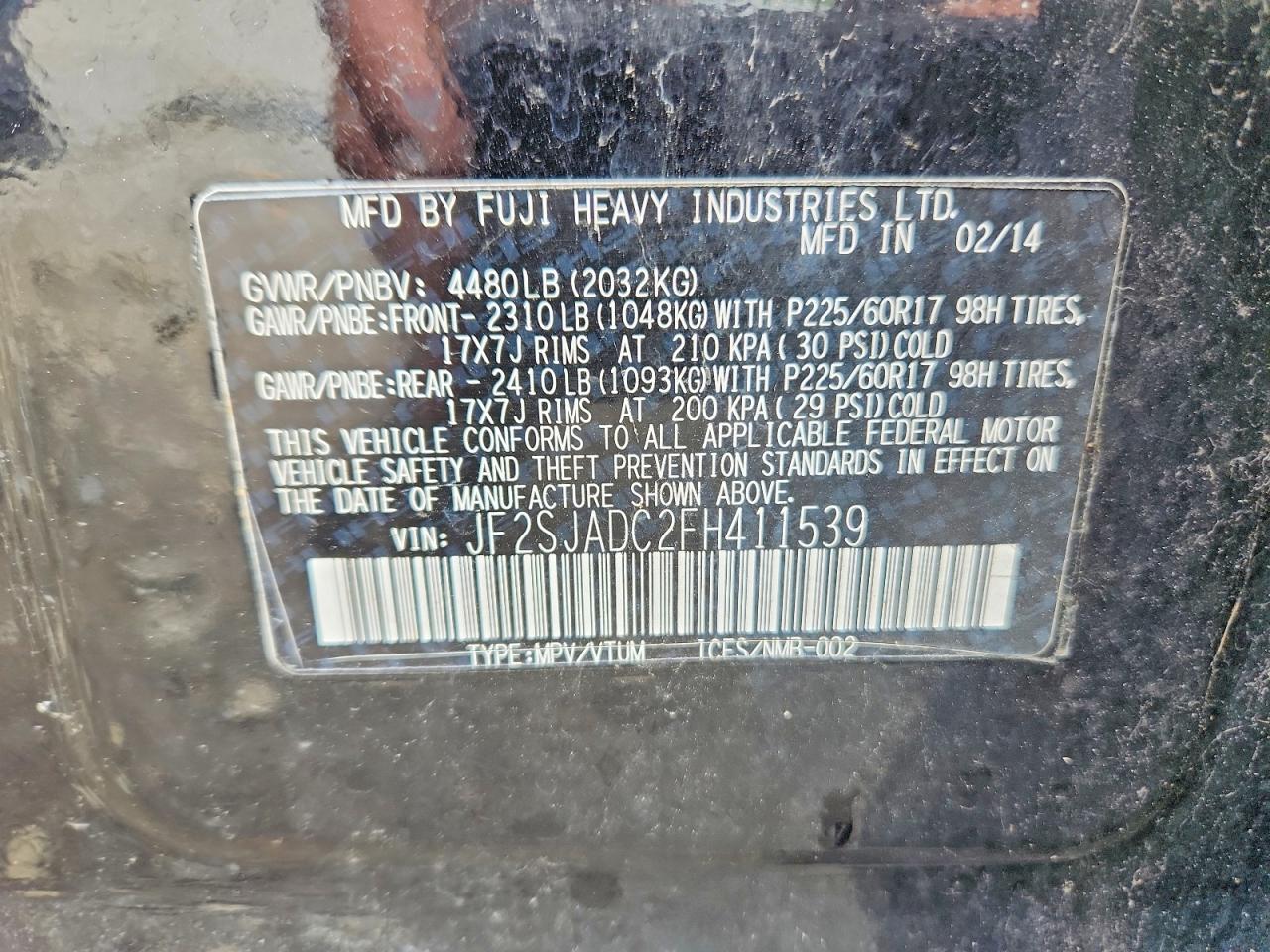JF2SJADC2FH411539 · 2015 SUBARU FORESTER · 12/12