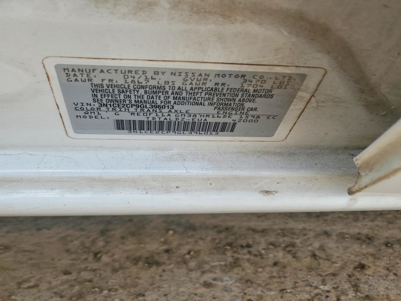 3N1CE2CP9GL396013 · 2016 NISSAN VERSA NOTE · 12/12