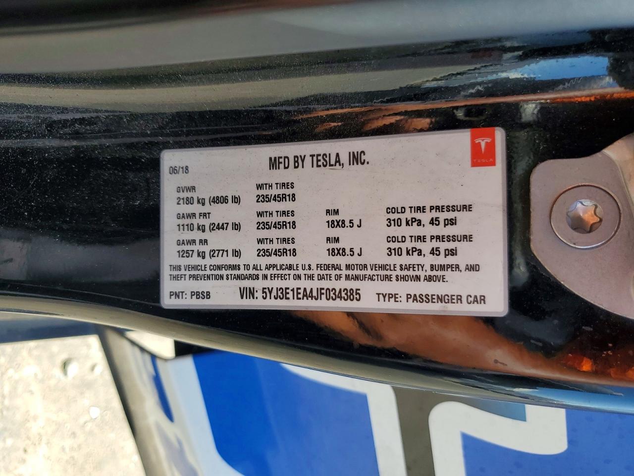 5YJ3E1EA4JF034385 · 2018 TESLA MODEL 3 · 12/12