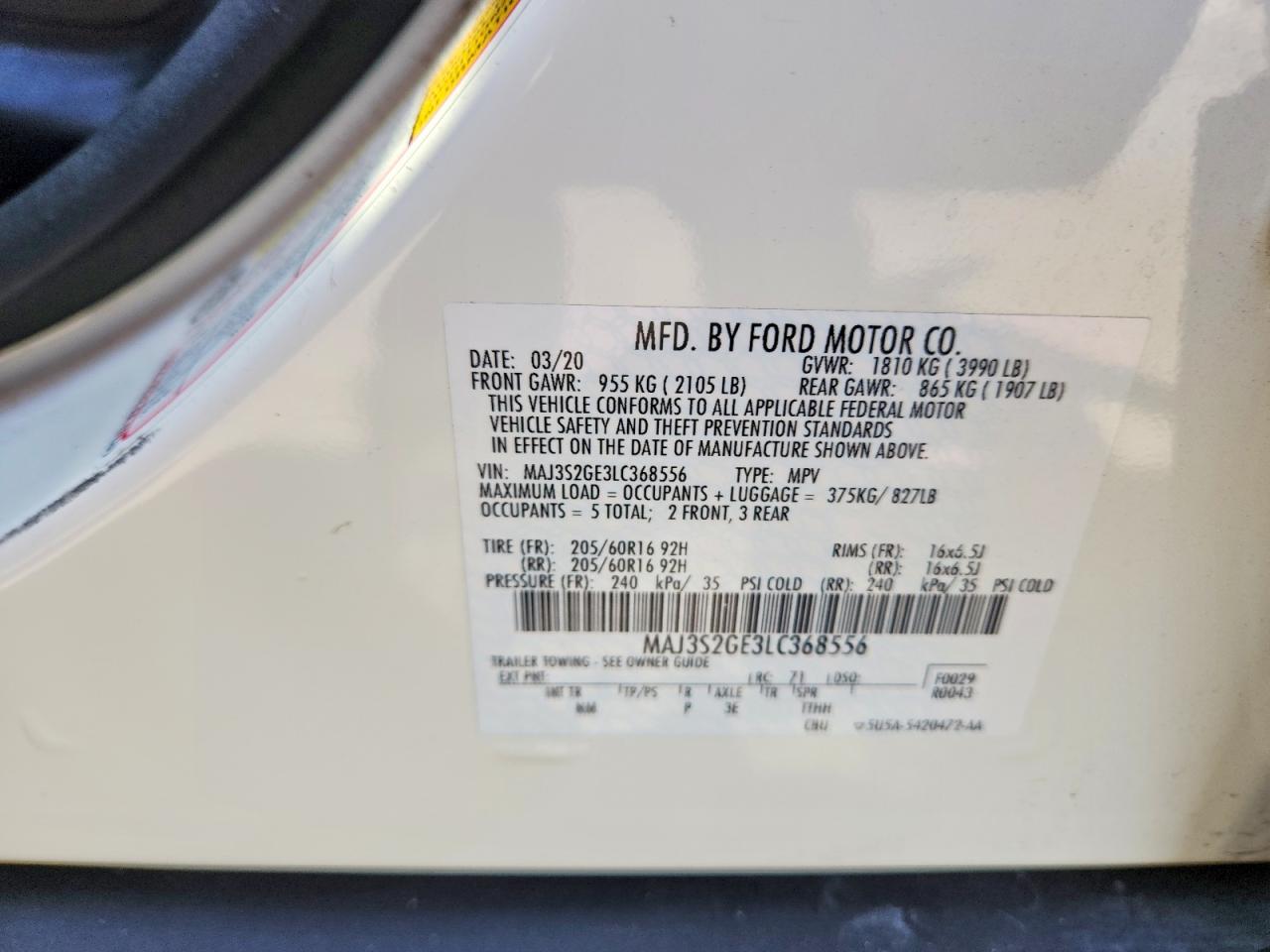 MAJ3S2GE3LC368556 · 2020 FORD ECOSPORT · 12/12