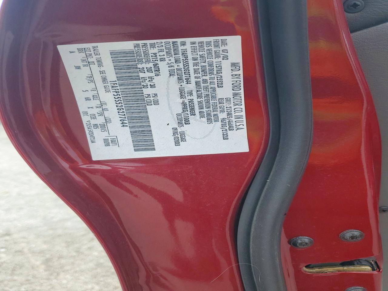 1FAFP55S52G277644 · 2002 FORD TAURUS · 12/12