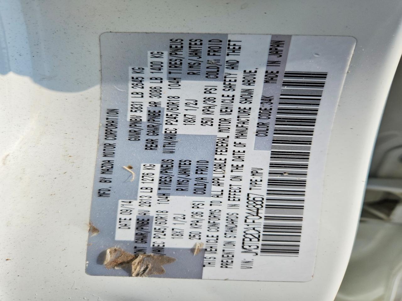 JM3TB2CA1F0448867 · 2015 MAZDA CX-9 · 12/12