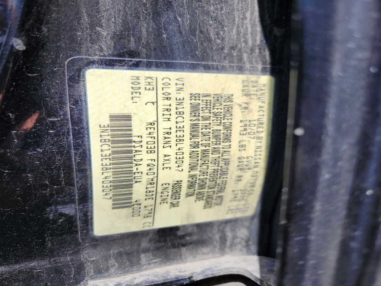 3N1BC13E38L403047 · 2008 NISSAN VERSA · 12/12