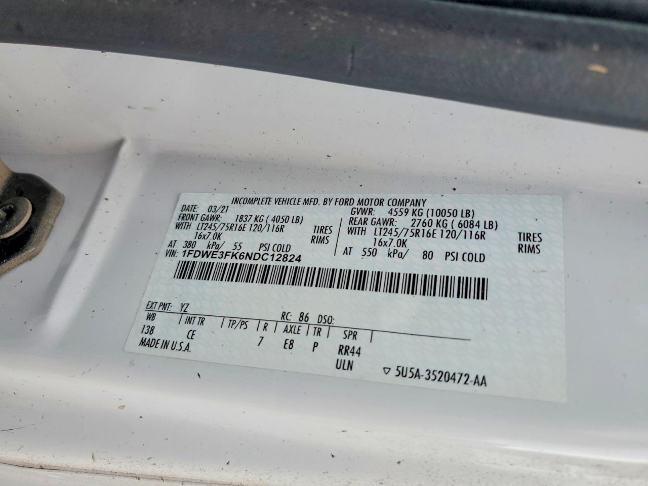 1FDWE3FK6NDC12824 · 2022 FORD ECONOLINE · 12/12