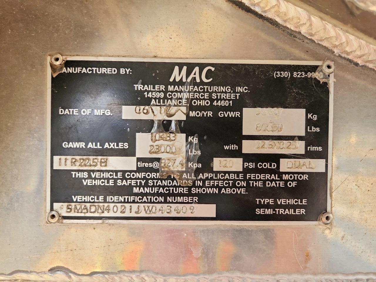 5MADN4021JW043409 · 2018 MAC TRAILER · 8/8