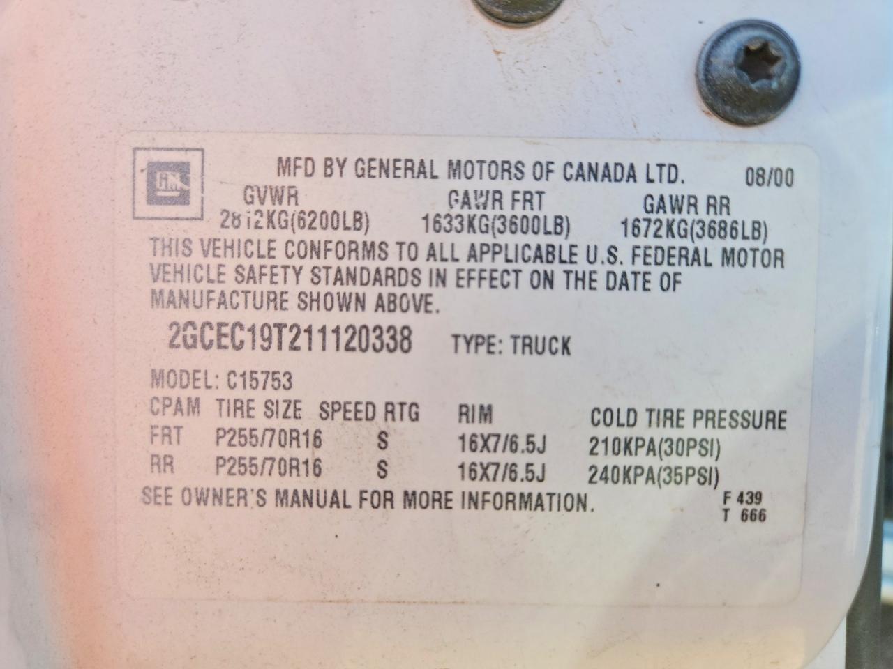 2GCEC19T211120338 · 2001 CHEVROLET SILVERADO · 12/12