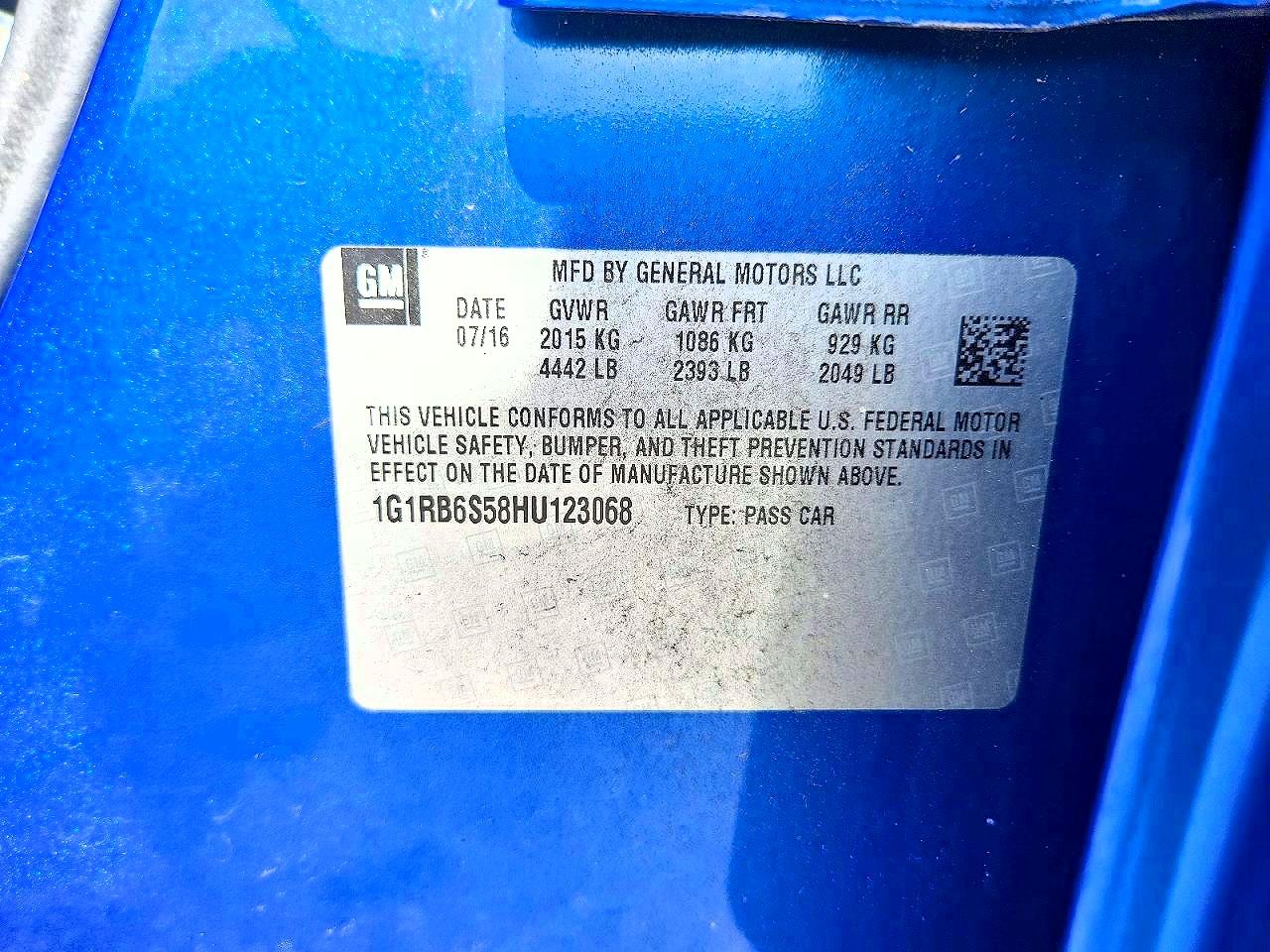 1G1RB6S58HU123068 · 2017 CHEVROLET VOLT · 12/12