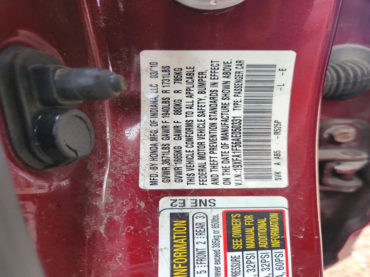 19XFA1F56AE050331 · 2010 HONDA CIVIC · 12/12