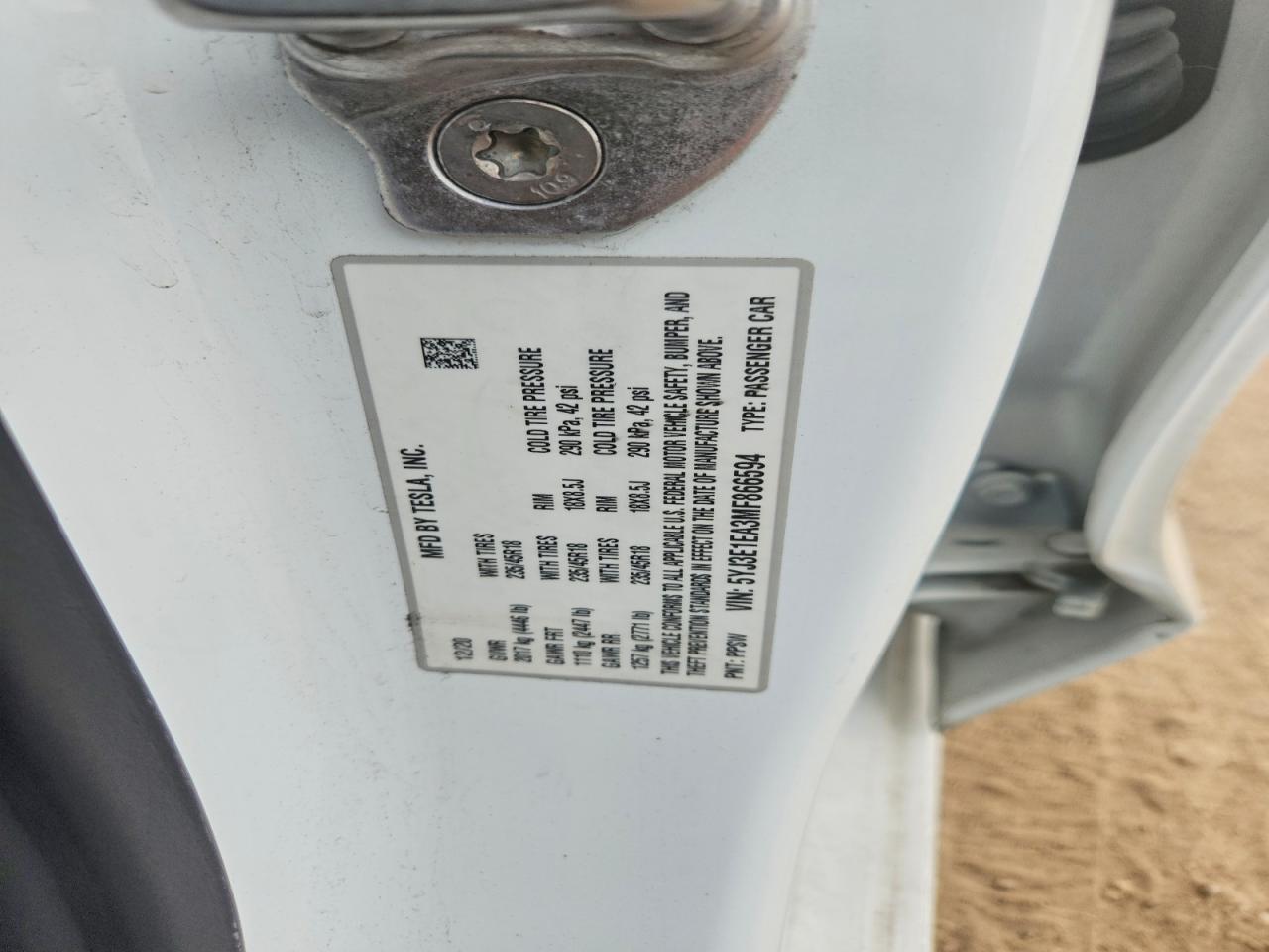 5YJ3E1EA3MF866594 · 2021 TESLA MODEL 3 · 12/12