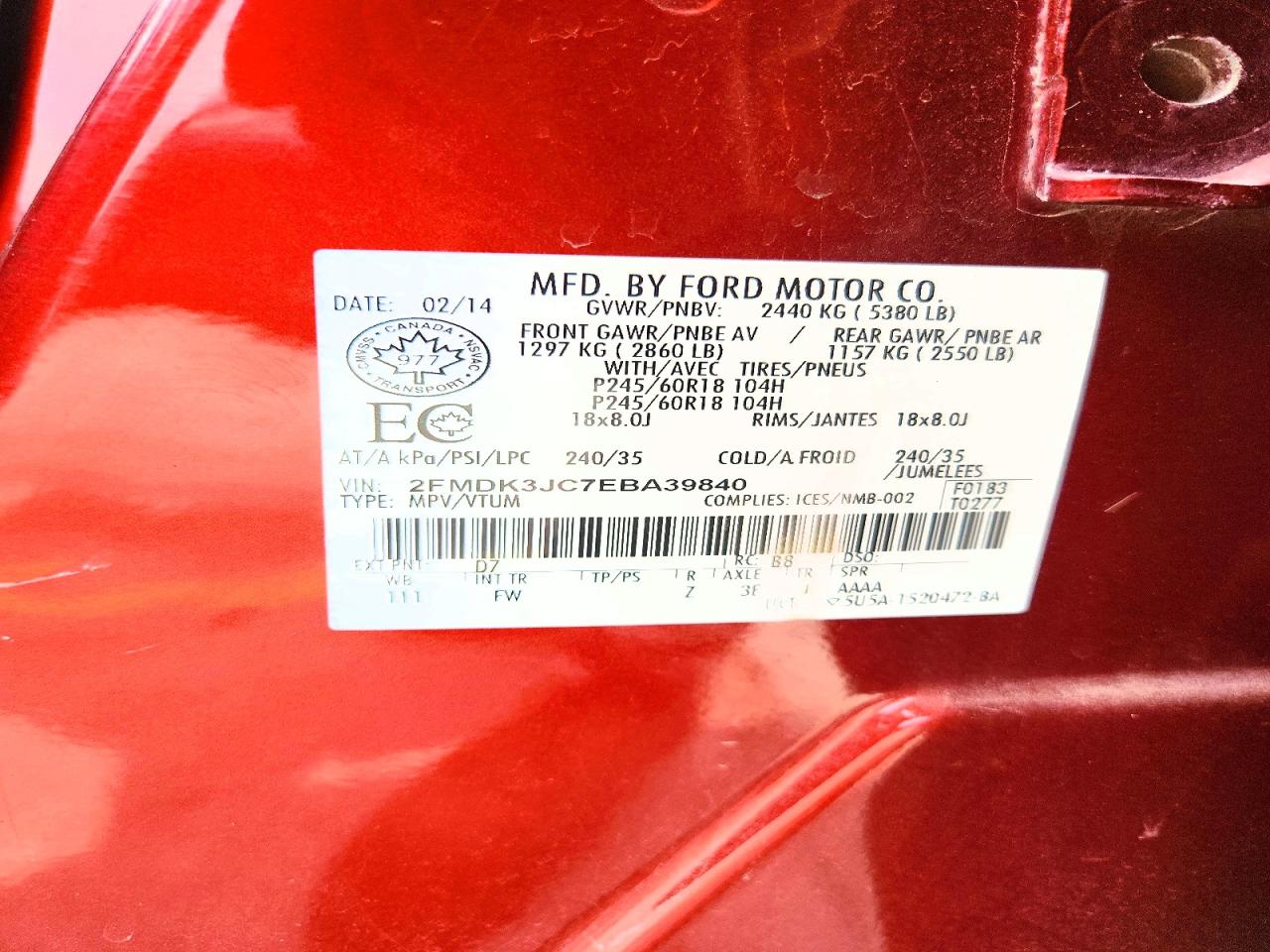 2FMDK3JC7EBA39840 · 2014 FORD EDGE · 12/12