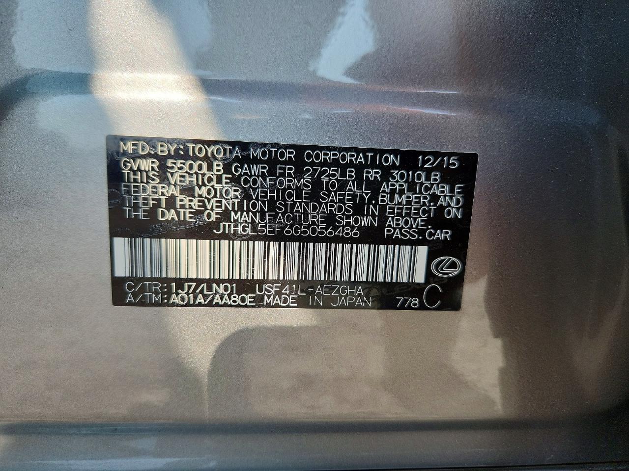 JTHGL5EF6G5056486 · 2016 LEXUS LS · 12/12