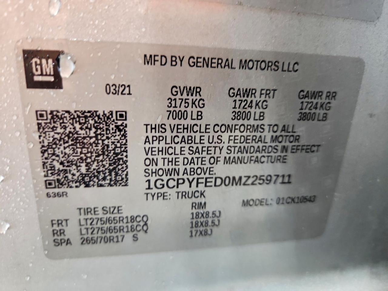 1GCPYFED0MZ259711 · 2021 CHEVROLET SILVERADO · 12/12