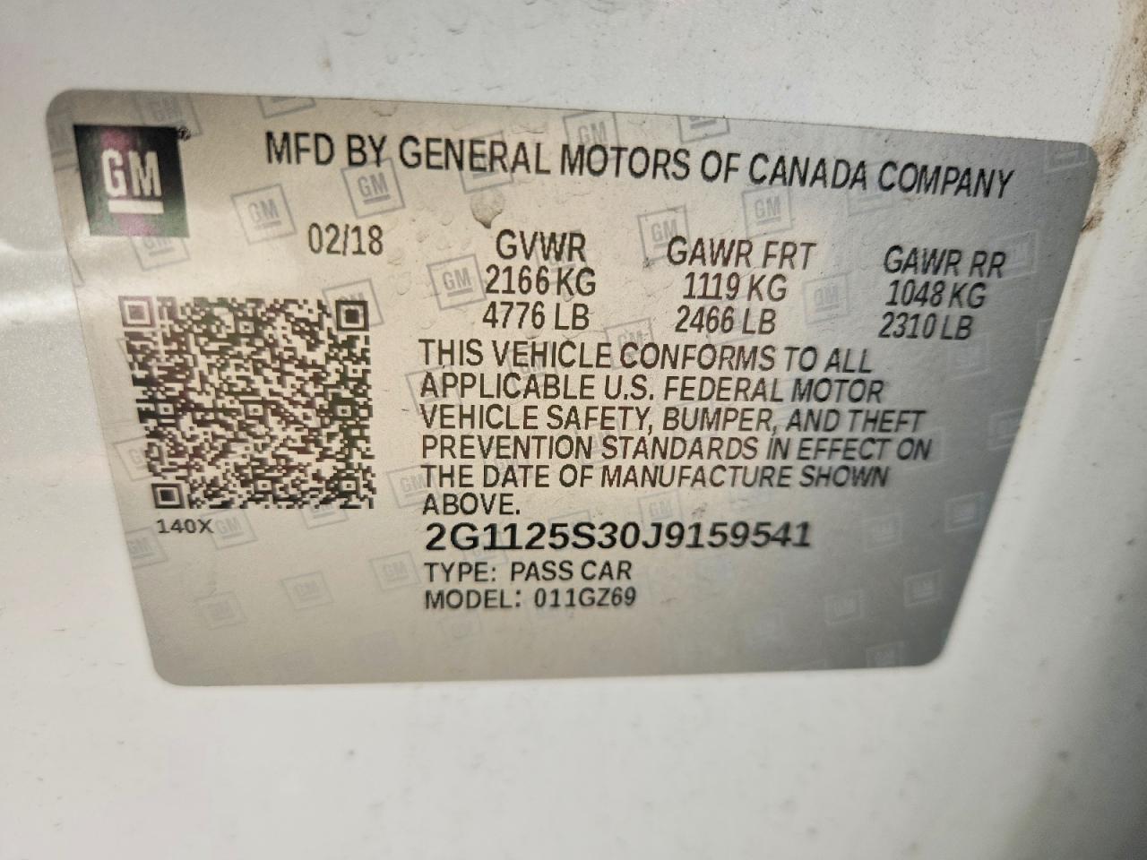 2G1125S30J9159541 · 2018 CHEVROLET IMPALA · 12/12