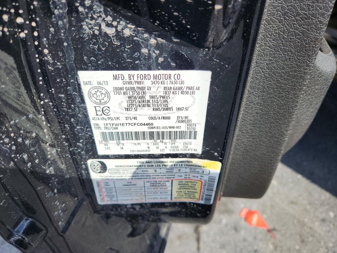 1FTFW1ET7CFC04460 · 2012 FORD F150 · 12/12