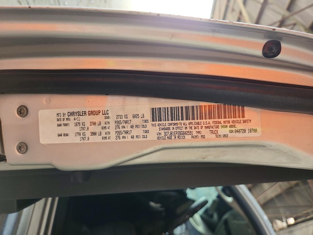 3D7JB1EP2BG602591 · 2011 DODGE RAM 1500 · 12/12