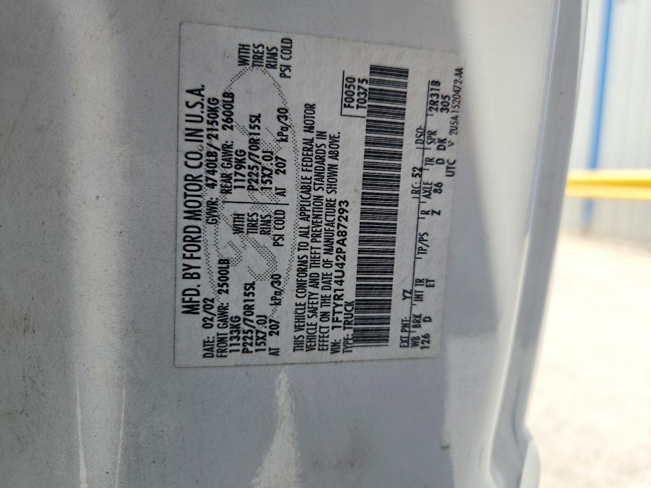 1FTYR14U42PA87293 · 2002 FORD RANGER · 12/12