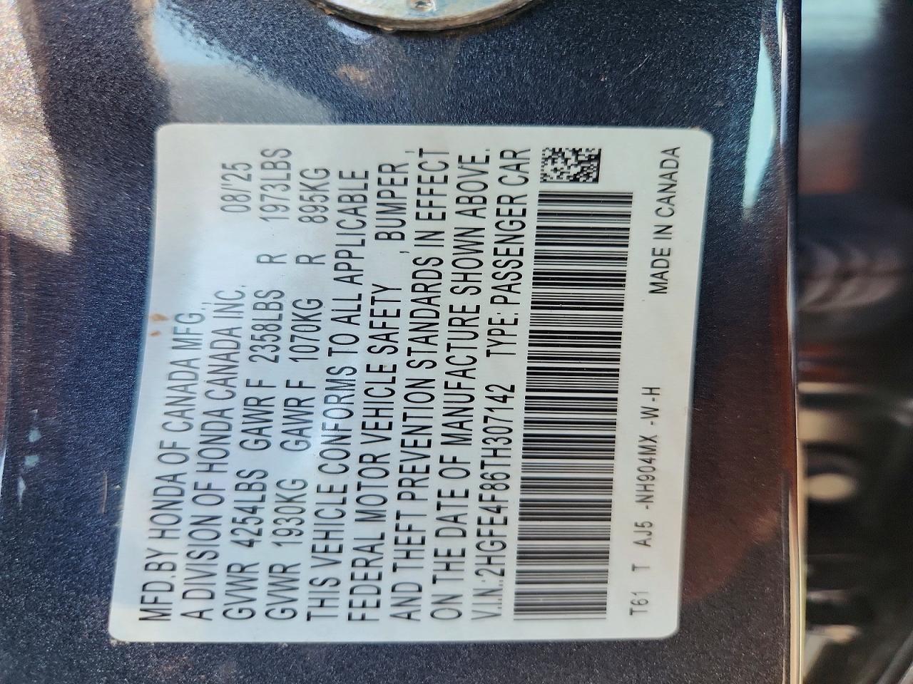 2HGFE4F86TH307142 · 2026 HONDA CIVIC · 12/12