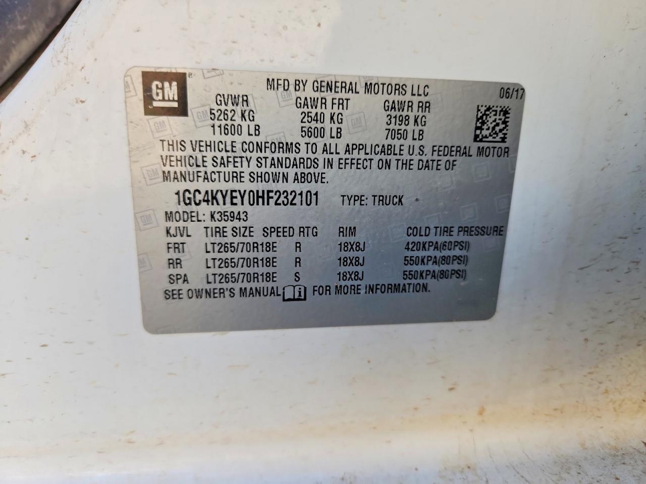 1GC4KYEY0HF232101 · 2017 CHEVROLET SILVERADO · 12/12