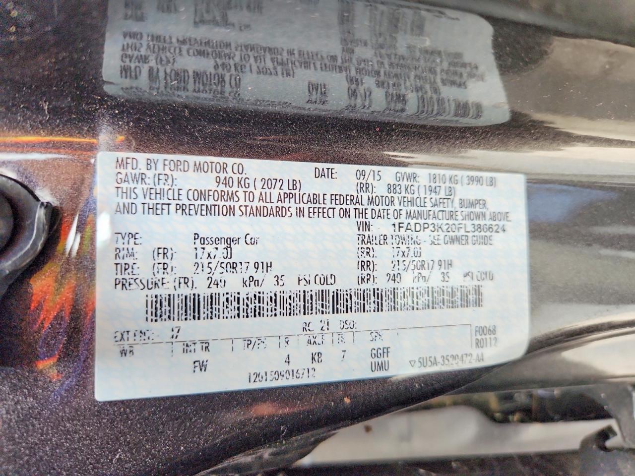 1FADP3K20FL386624 · 2015 FORD FOCUS · 12/12